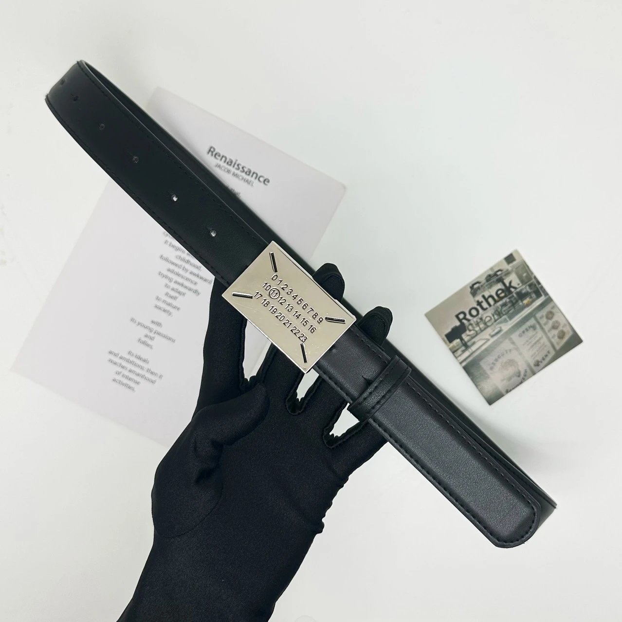 Maison Margiela MM Number Plate Leather Belt Black