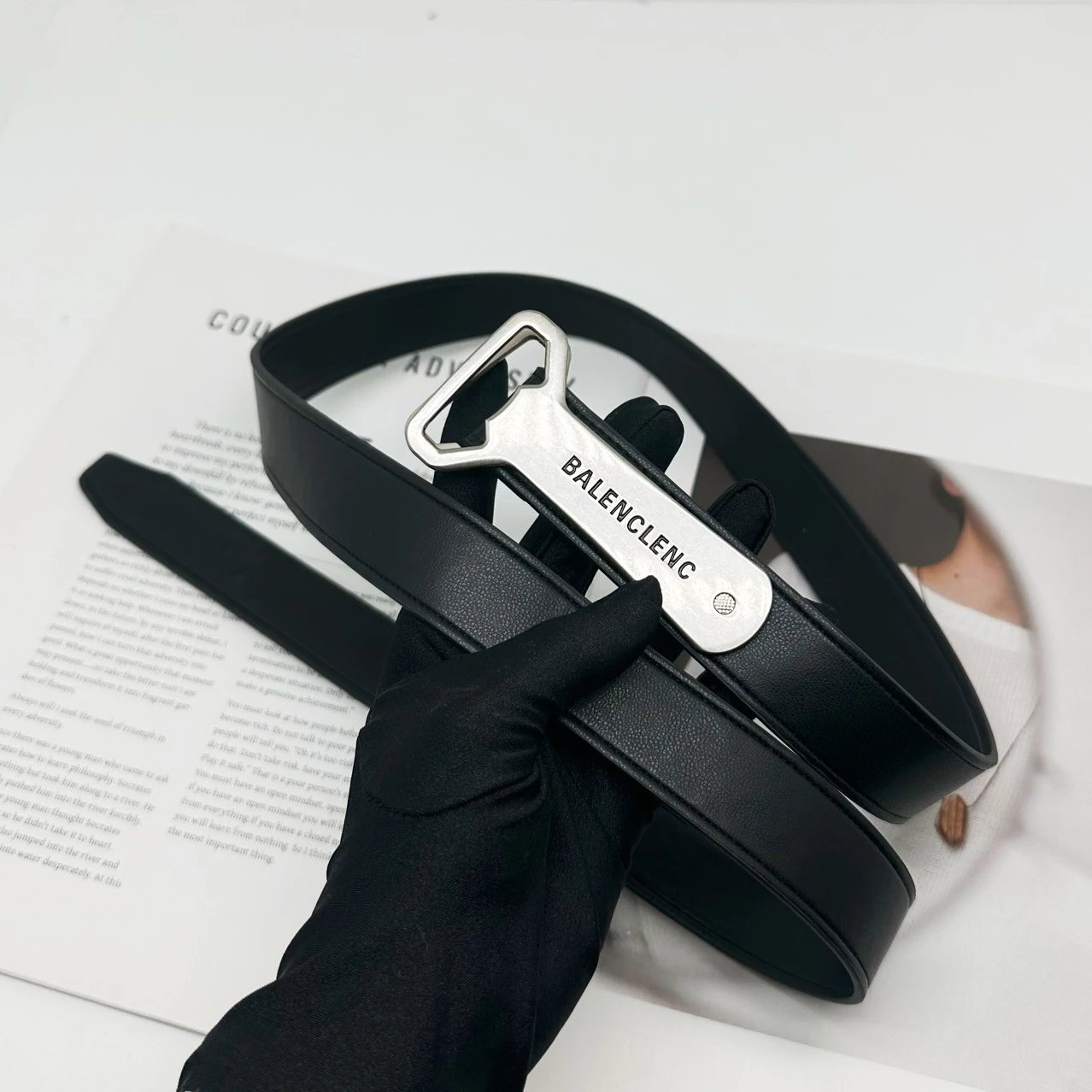 Design Bottle Opener Buckle Casual Belt Black