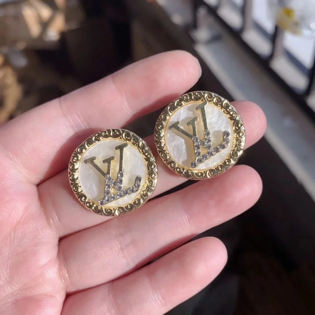 Louis Vuitton LV Crystal Stud Earrings Gold and White