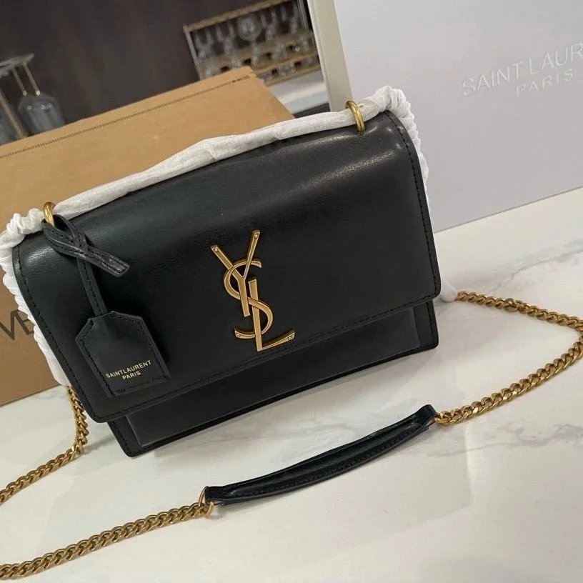 Saint Laurent YSL Sunset Classic Leather Shoulder Bag Black