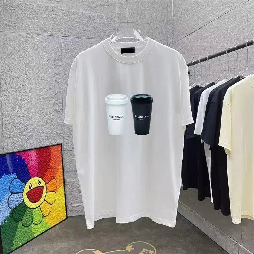 Balenciaga Coffee Cup Print Oversized Tee White