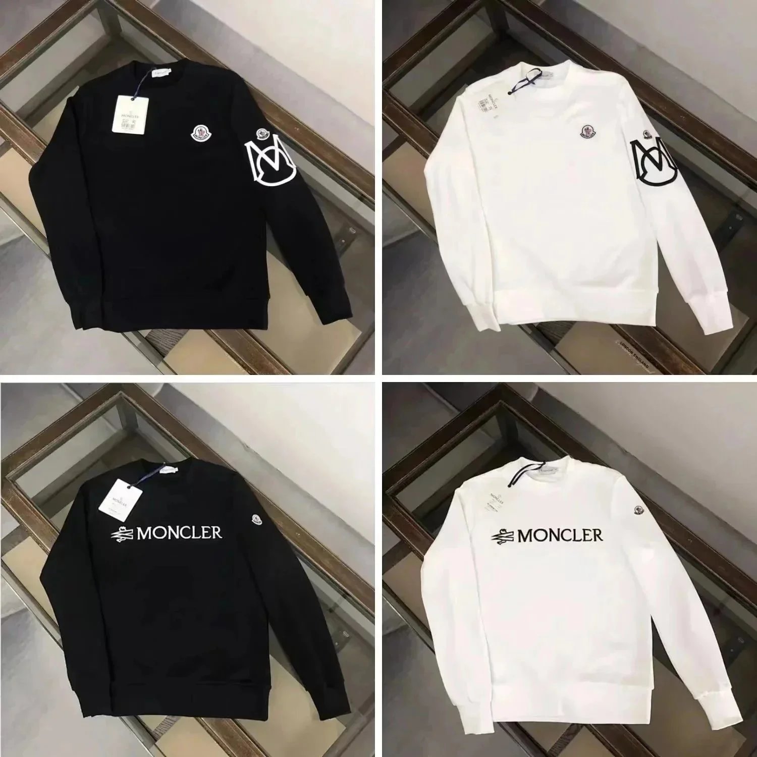 Moncler Graphic Print Crewneck Sweatshirt Black and White