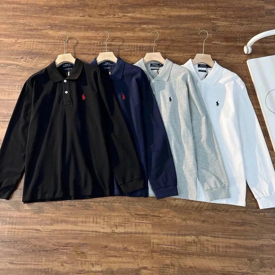 Ralph Lauren Long Sleeve Polo Shirt Classic Cotton Black Navy Gray White