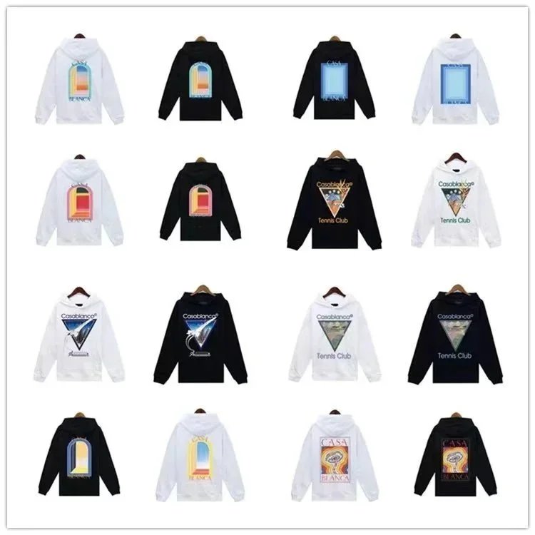 Casablanca Graphic Print Casual Hoodie Black and White