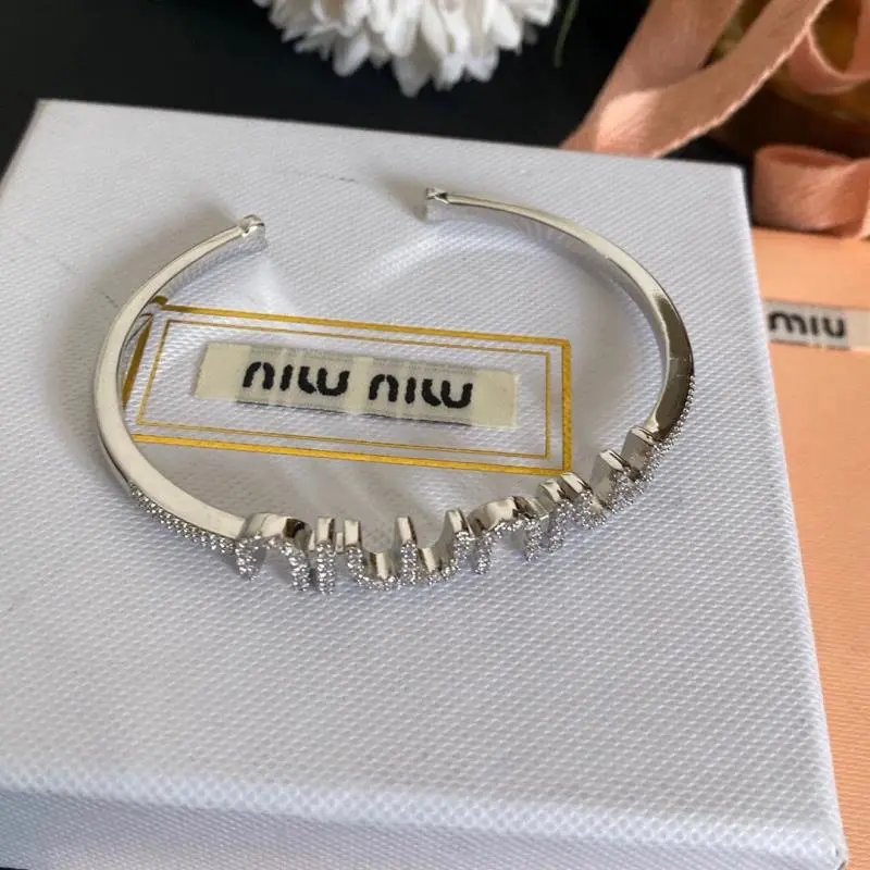 Miu Miu Crystal Embellished Cuff Bracelet Silver