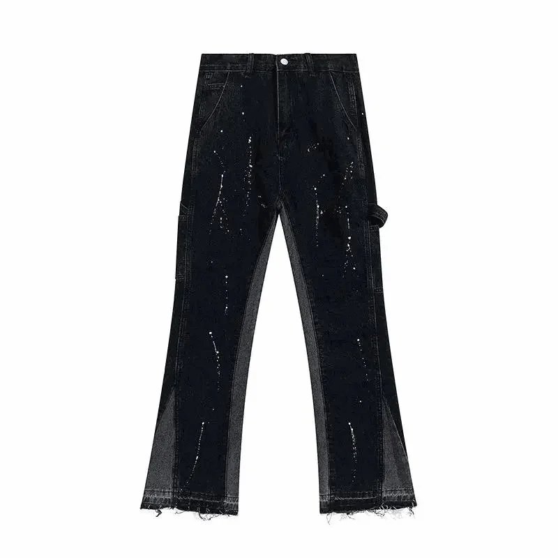 Design Paint Splatter Distressed Cargo Pants Black
