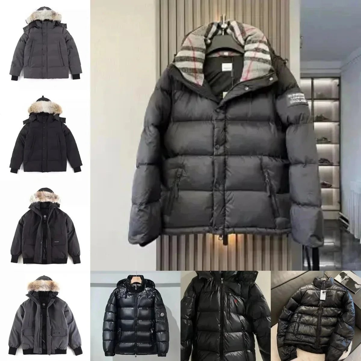 Burberry Check Collar Puffer Jacket Warm Down Jacket Black