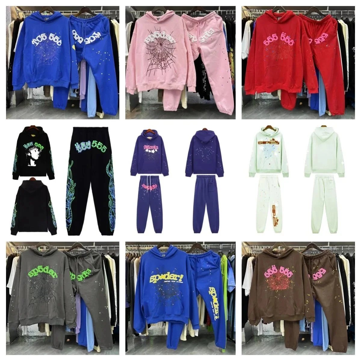 Sp5der 555 Web Print Graphic Streetwear Tracksuit Set Multicolor