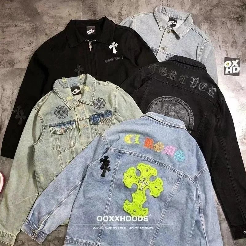 Design Cross Patch Denim Jacket Streetwear Jacket Multicolor