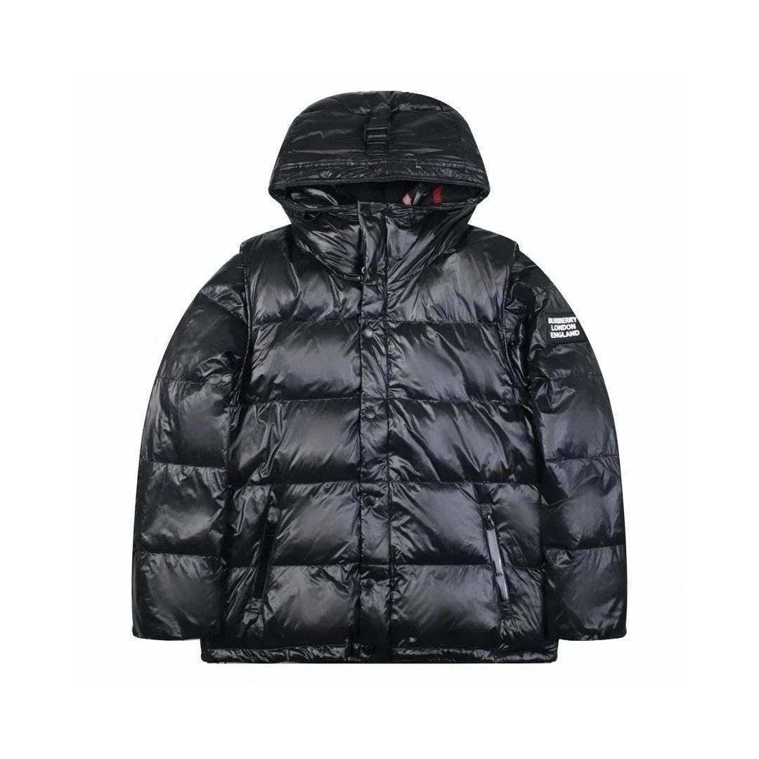 Burberry Down Puffer Jacket Shiny Nylon Winter Coat Black