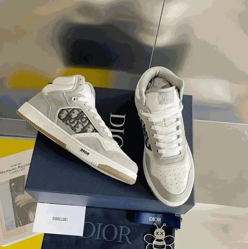 Dior B27 High Top Sneakers Gray and White