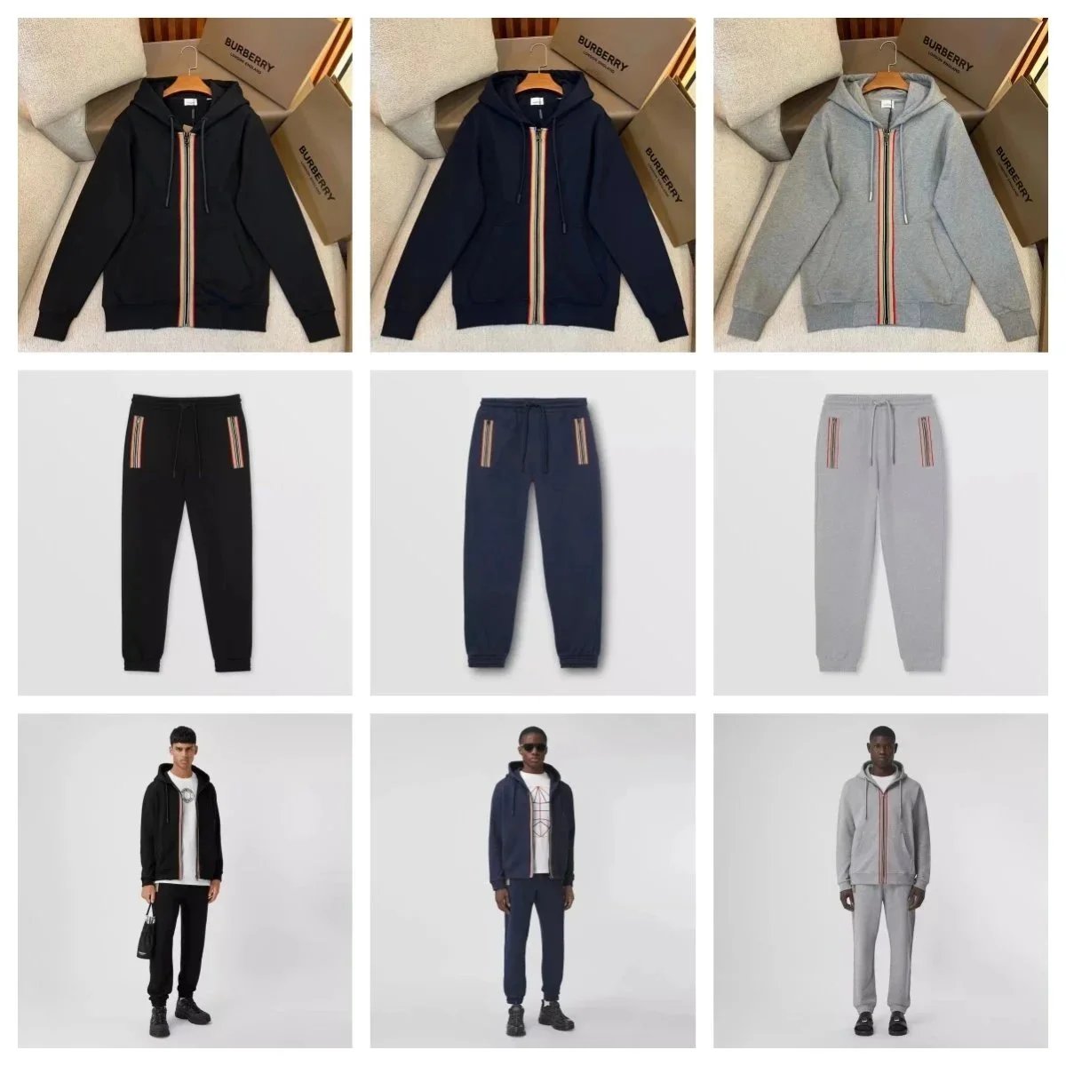 Burberry Icon Stripe Zip-Up Cotton Tracksuit Set Multicolor