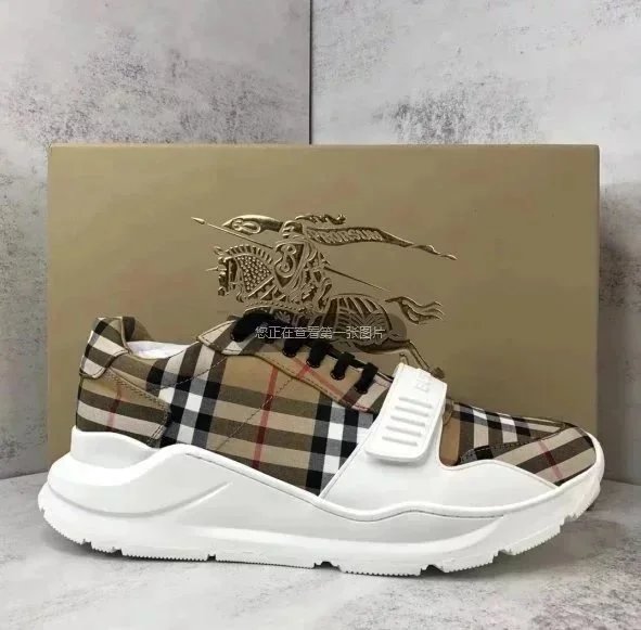 Burberry Check Print Chunky Sneakers Casual Shoes Beige and White