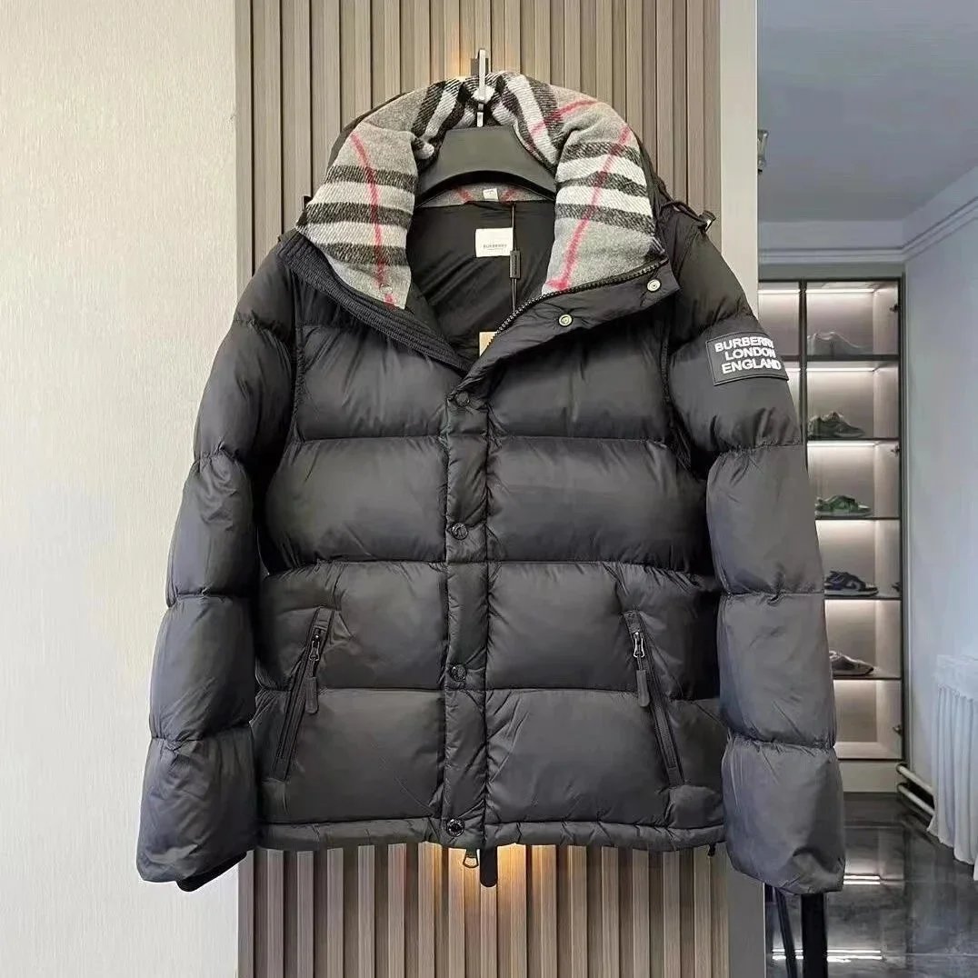 Burberry Check Collar Puffer Jacket Black