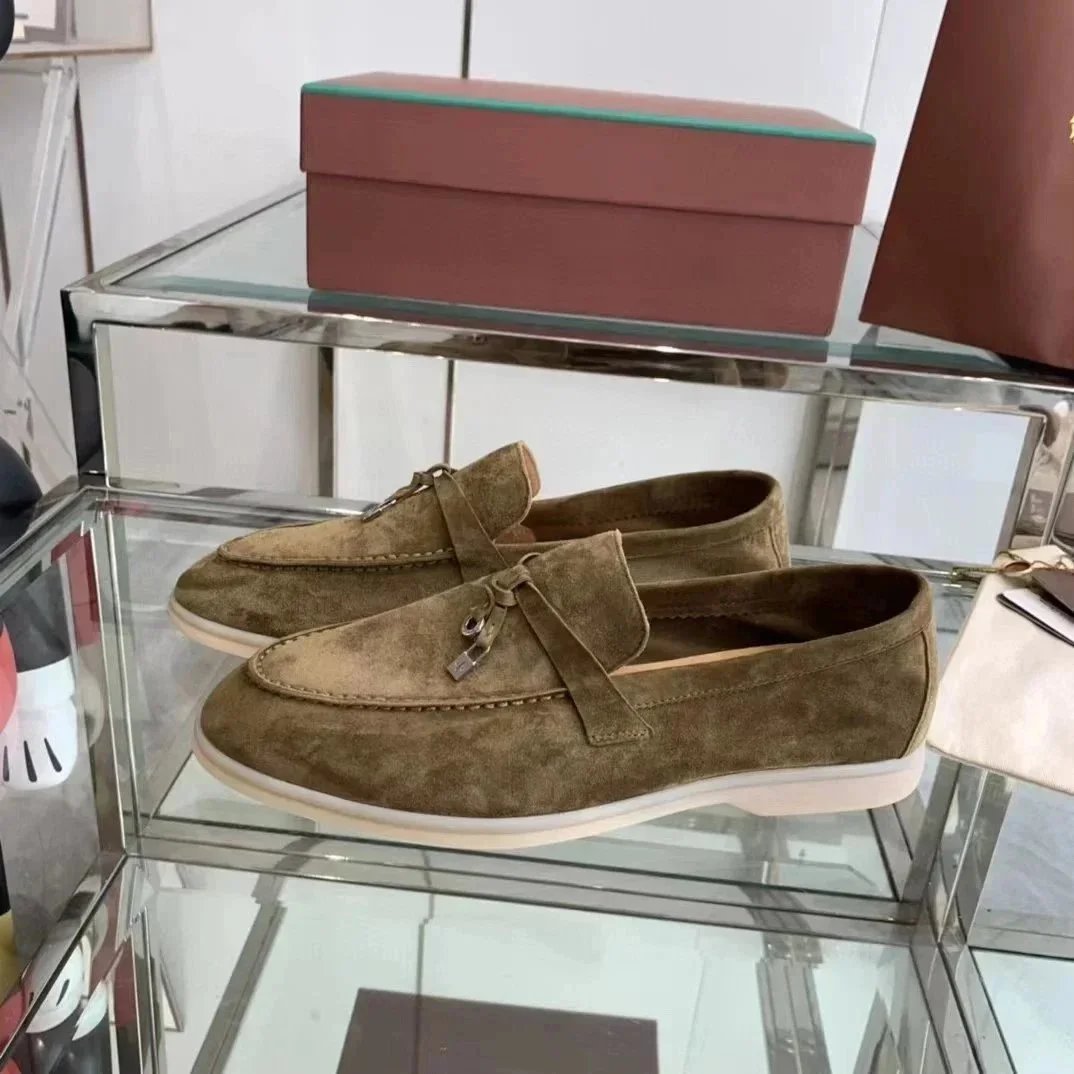Loro Piana Summer Walk Suede Loafers Olive