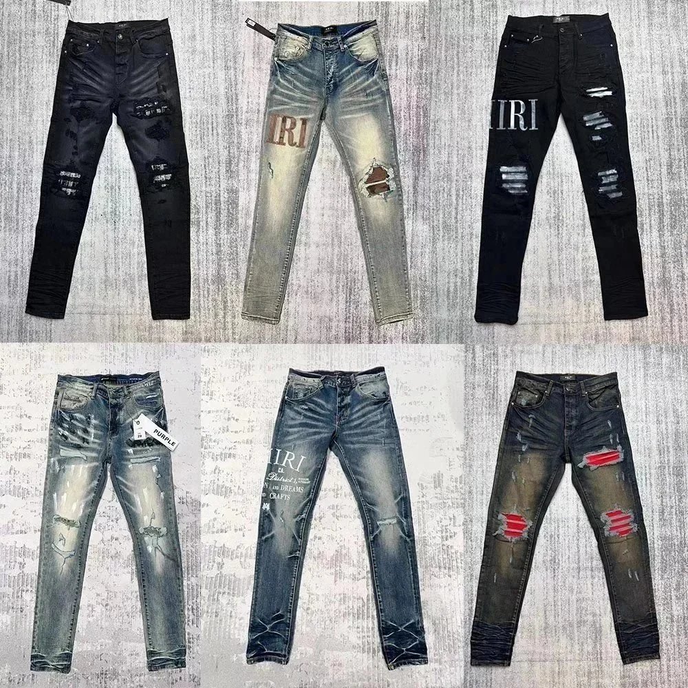 Amiri Distressed Skinny Jeans Slim Fit Denim Pants Multicolor
