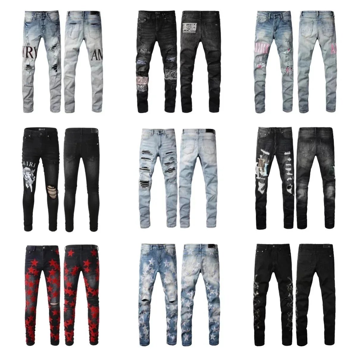 Amiri Distressed Skinny Jeans Slim Fit Denim Pants Multicolor