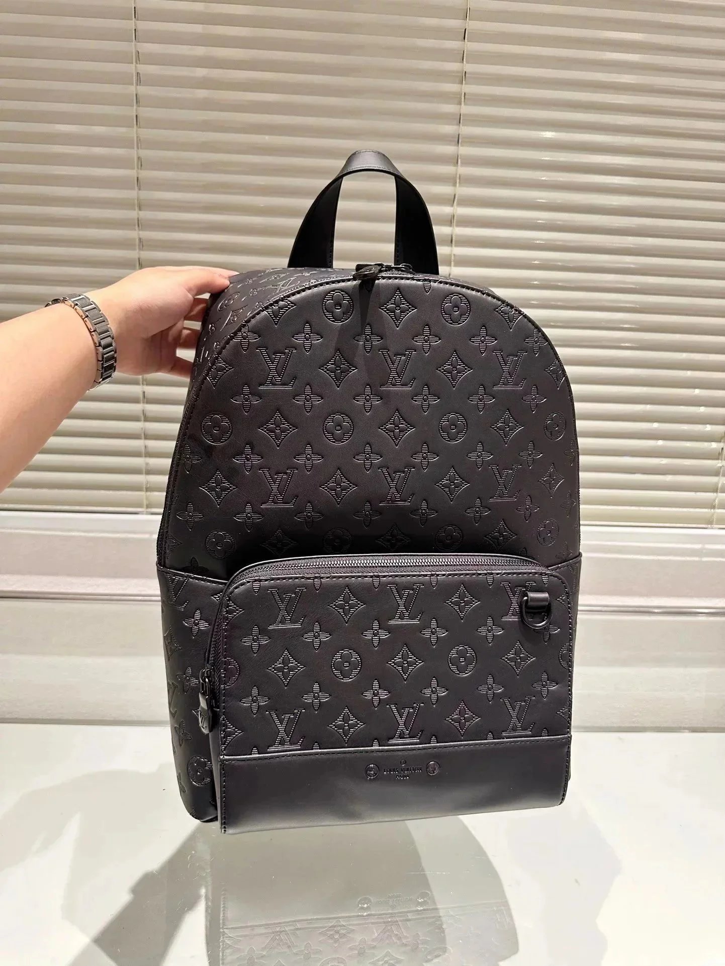 Louis Vuitton LV Discovery Embossed Leather Travel Backpack Black