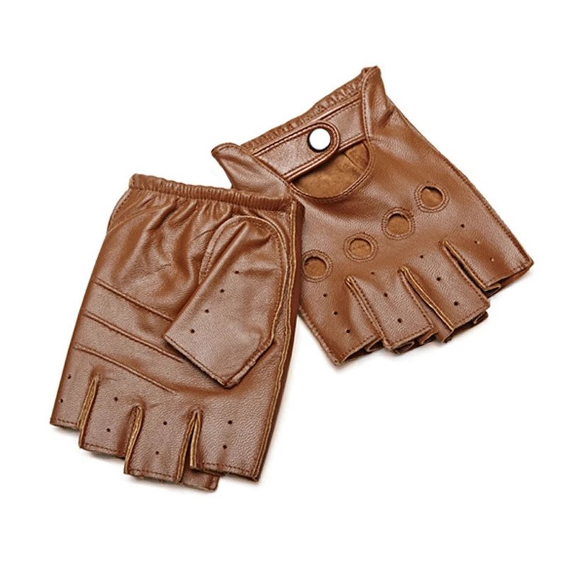 Design Fingerless Driving Gloves Leather Accessories Brown