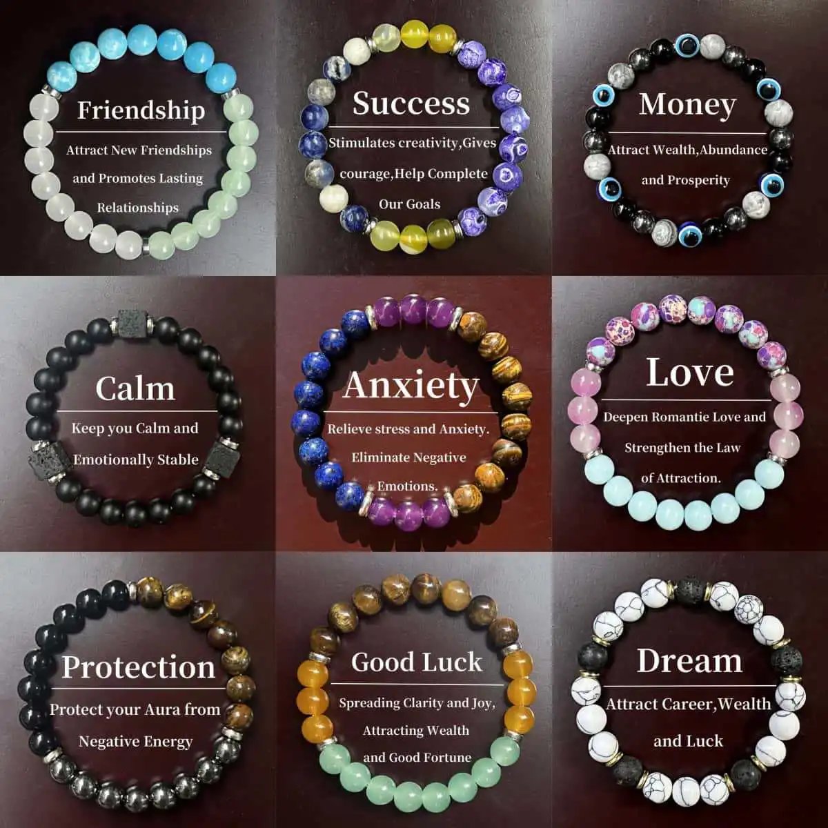 Design Beaded Crystal Bracelet Healing Gemstone Jewelry Multicolor
