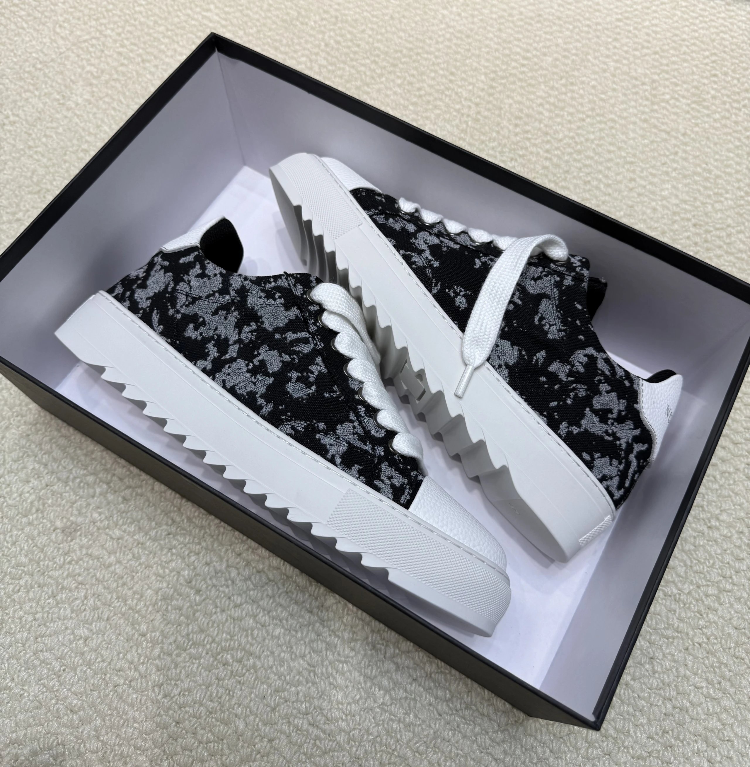 Prada Canvas Low Top Sneakers Casual Platform Shoes Black and White