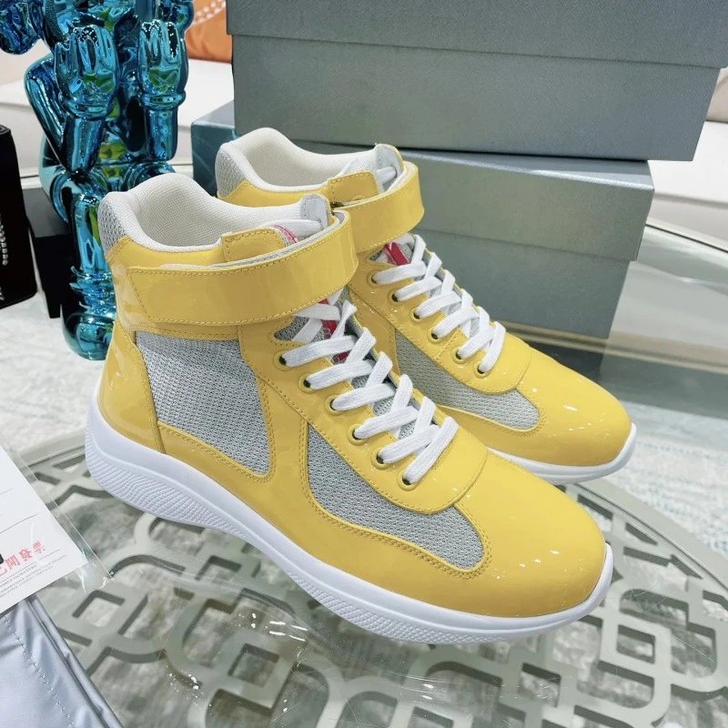 Prada High Top Chunky Sneakers Yellow and White