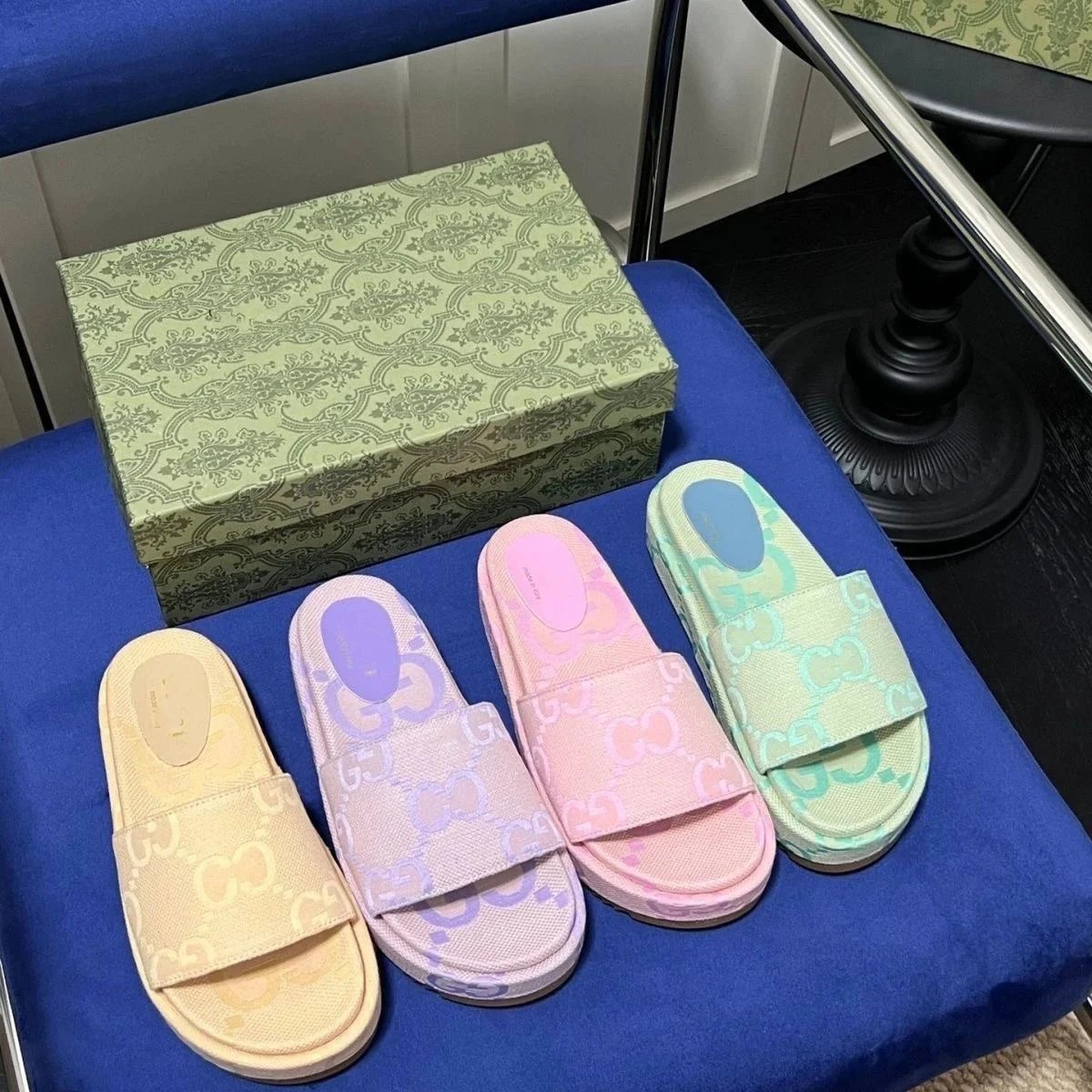 Gucci GG Canvas Slides Chunky Summer Sandals Multicolor
