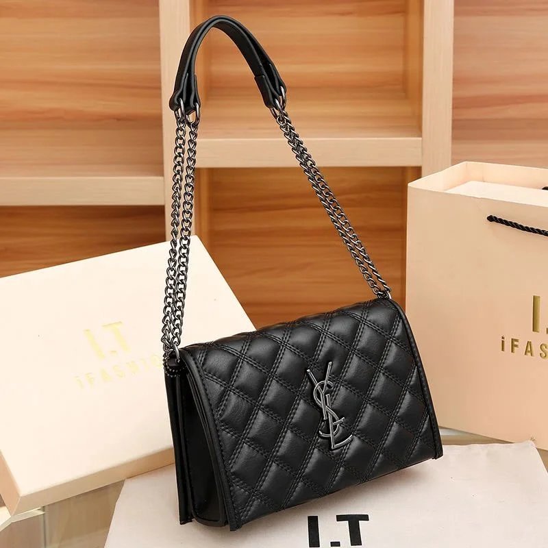 Yves Saint Laurent YSL Quilted Chain Shoulder Bag Black
