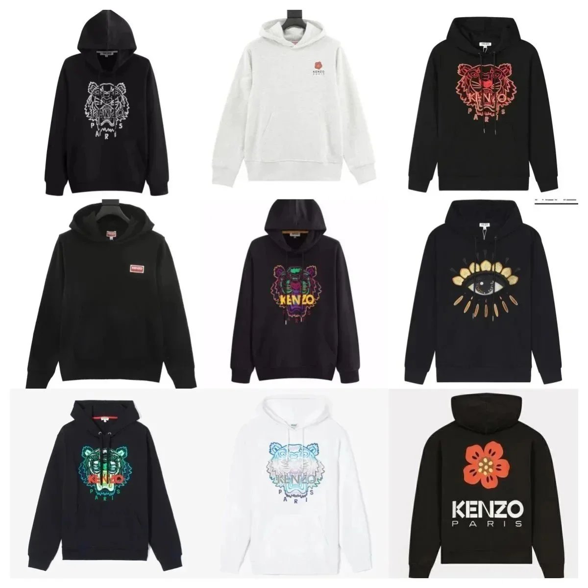 Kenzo Tiger Graphic Streetwear Hoodie Black and White
