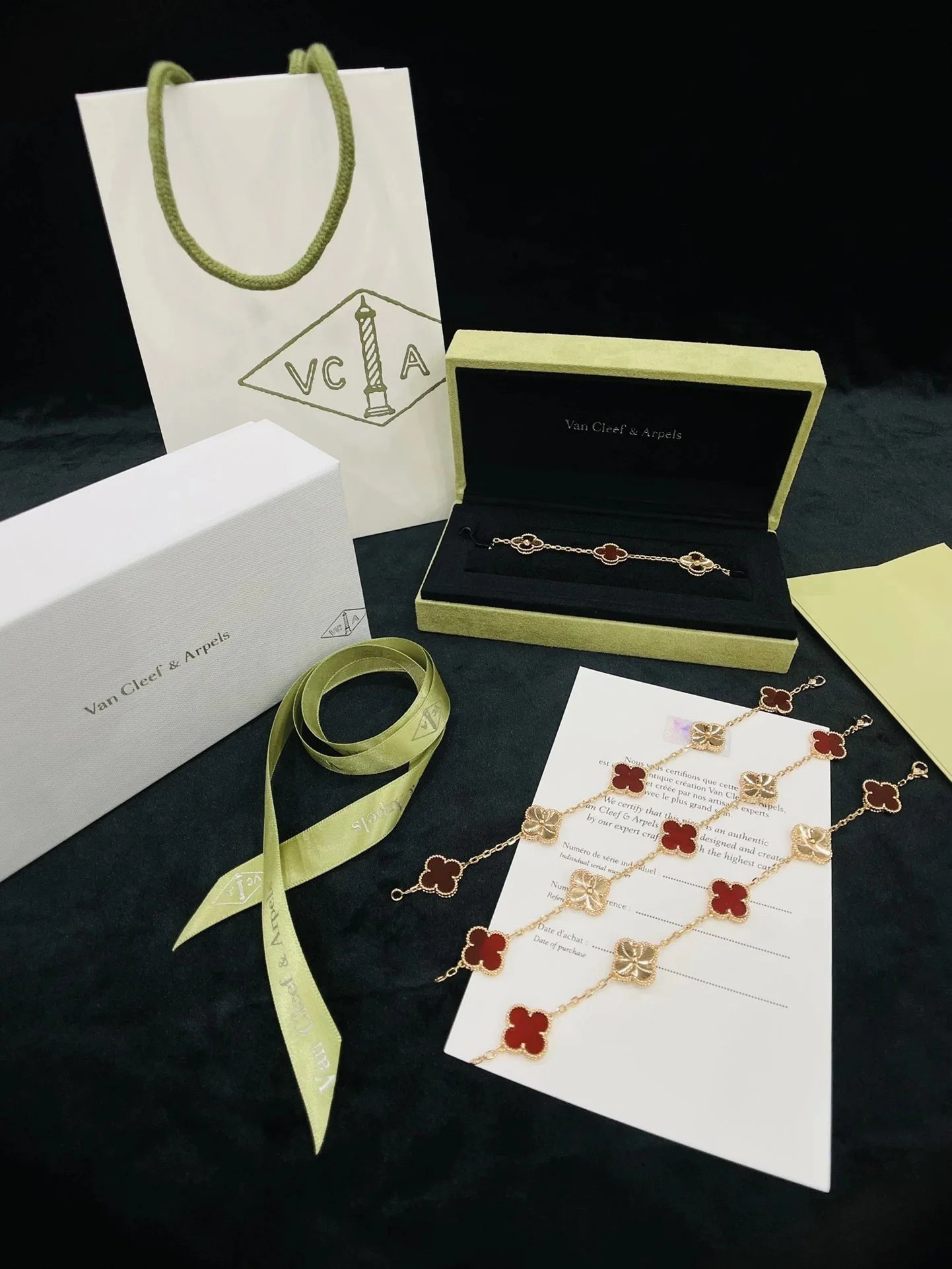 Van Cleef & Arpels VCA Alhambra Vintage Clover Bracelet Red and Gold