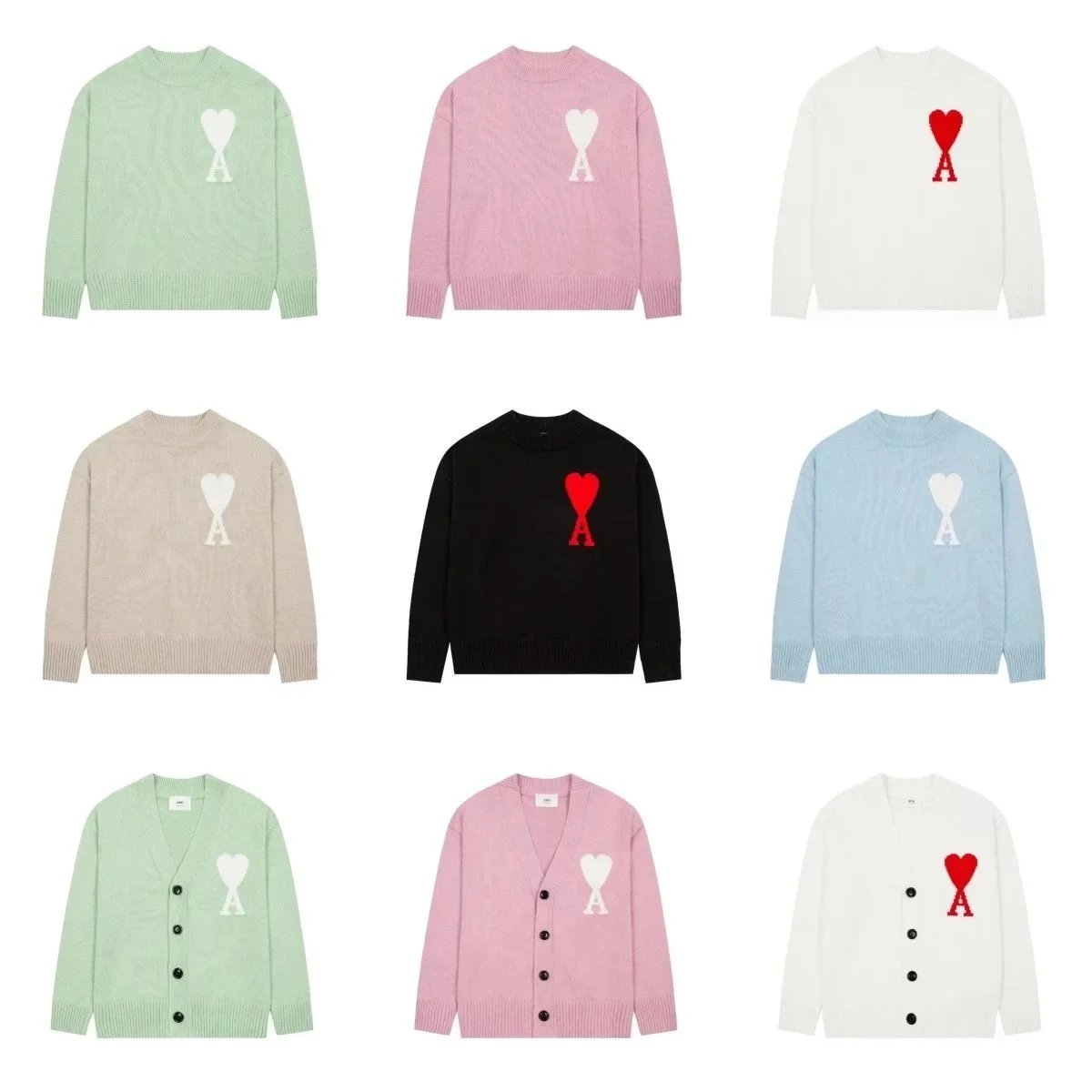 Ami Paris Ami Ami de Coeur Knit Sweater and Cardigan Collection Multicolor