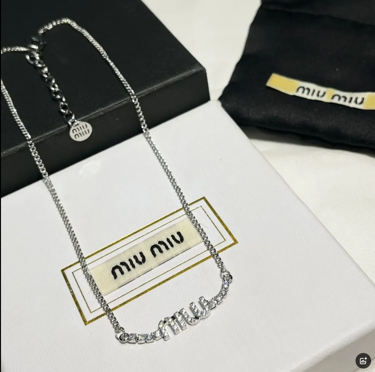 Miu Miu Crystal-embellished Sparkling Necklace Silver