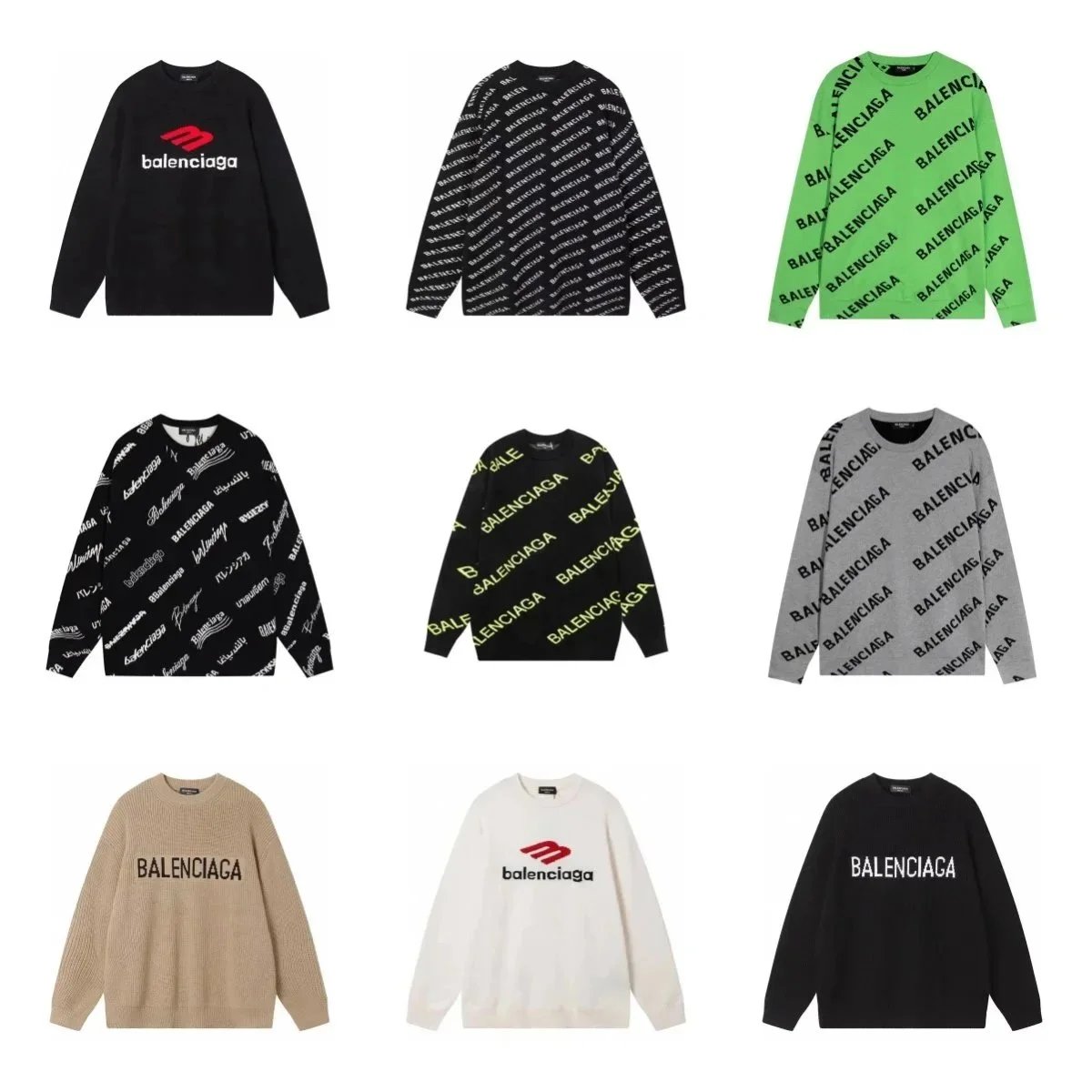 Balenciaga All-Over Print Knit Sweater Crewneck Multicolor