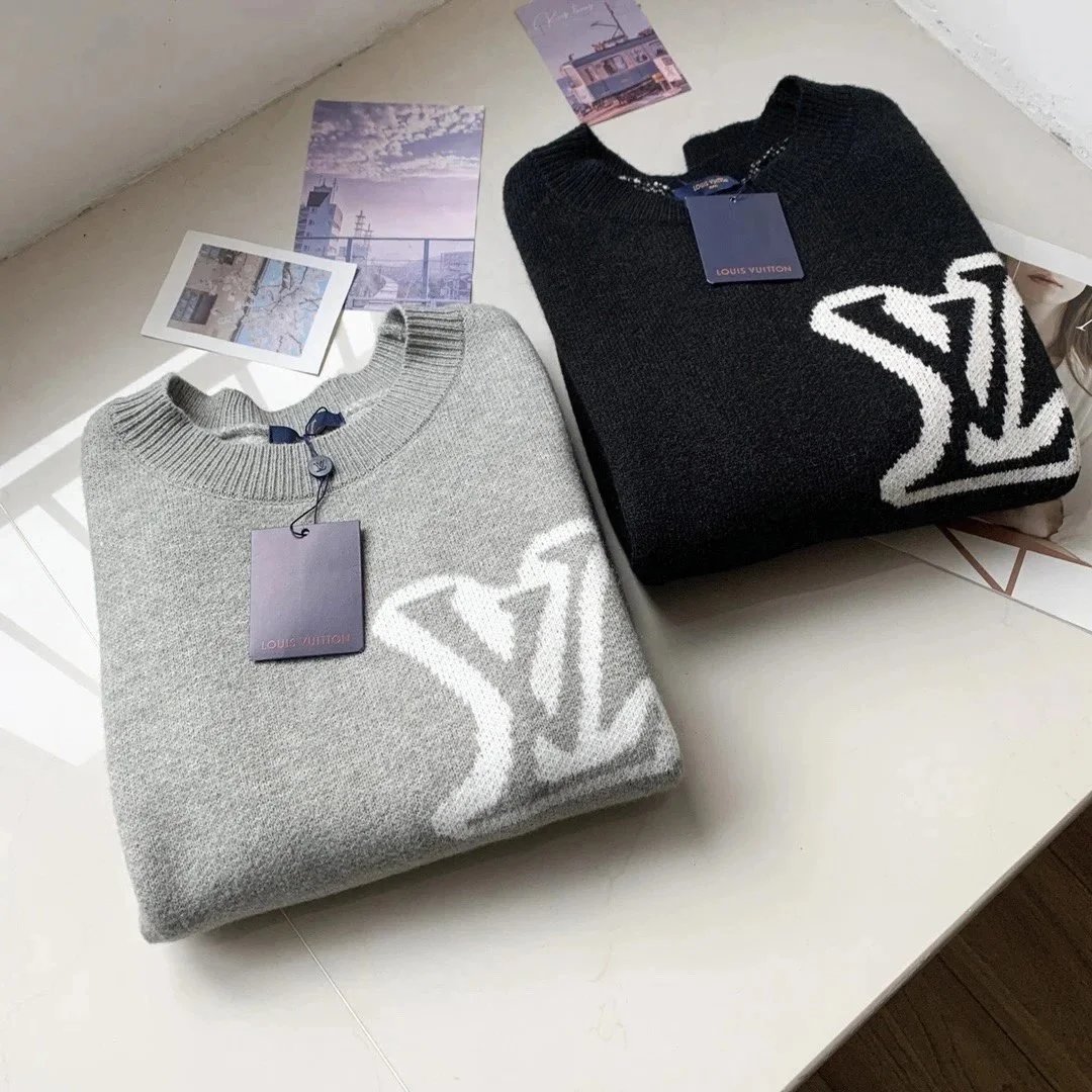 Louis Vuitton LV Intarsia Knit Oversized Sweater Gray and Black