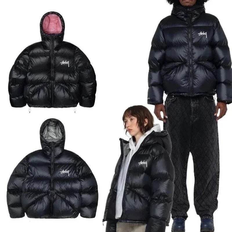 Stussy Reversible Down Puffer Jacket Streetwear Puffer Jacket Black