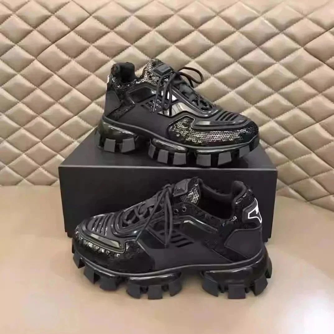 Prada Chunky Sole Sequin Sneakers Black