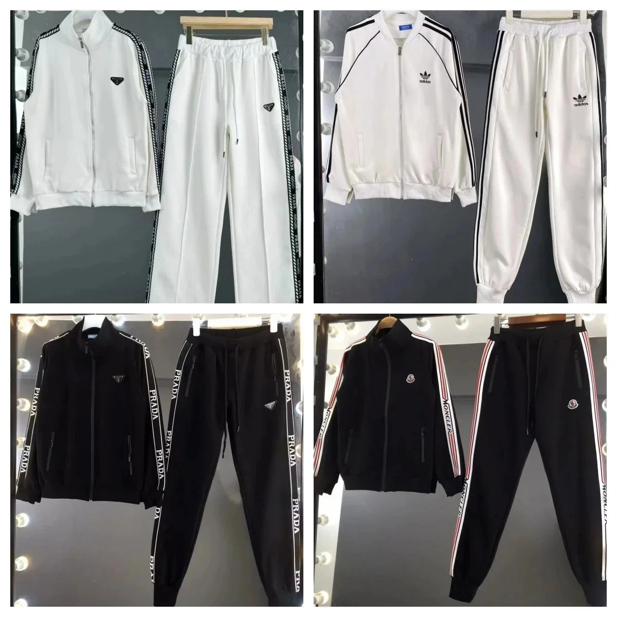 Prada Side Stripe Tracksuit Casual Matching Set Black and White
