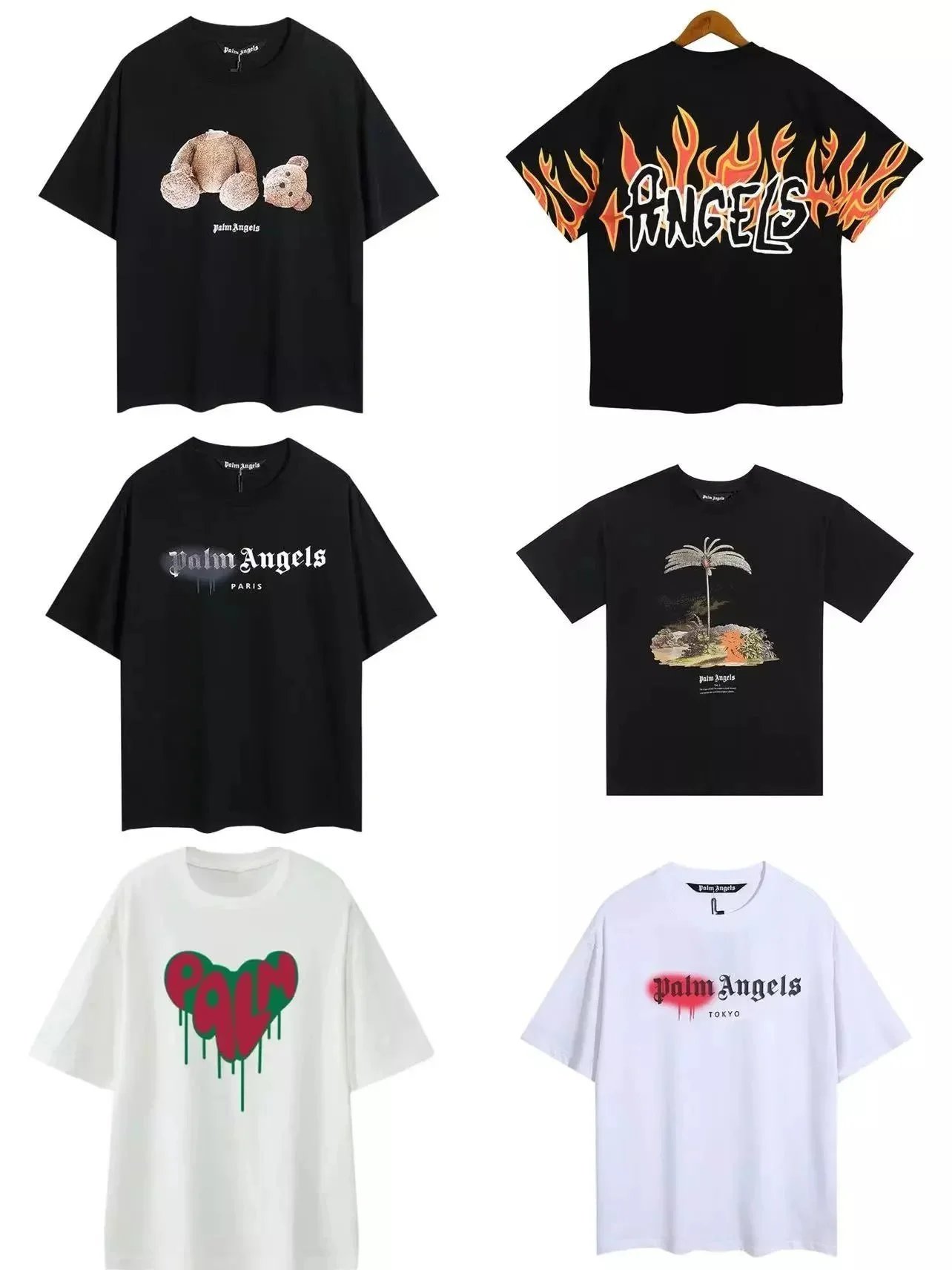 Palm Angels Graphic Print Oversized Tee Black and White