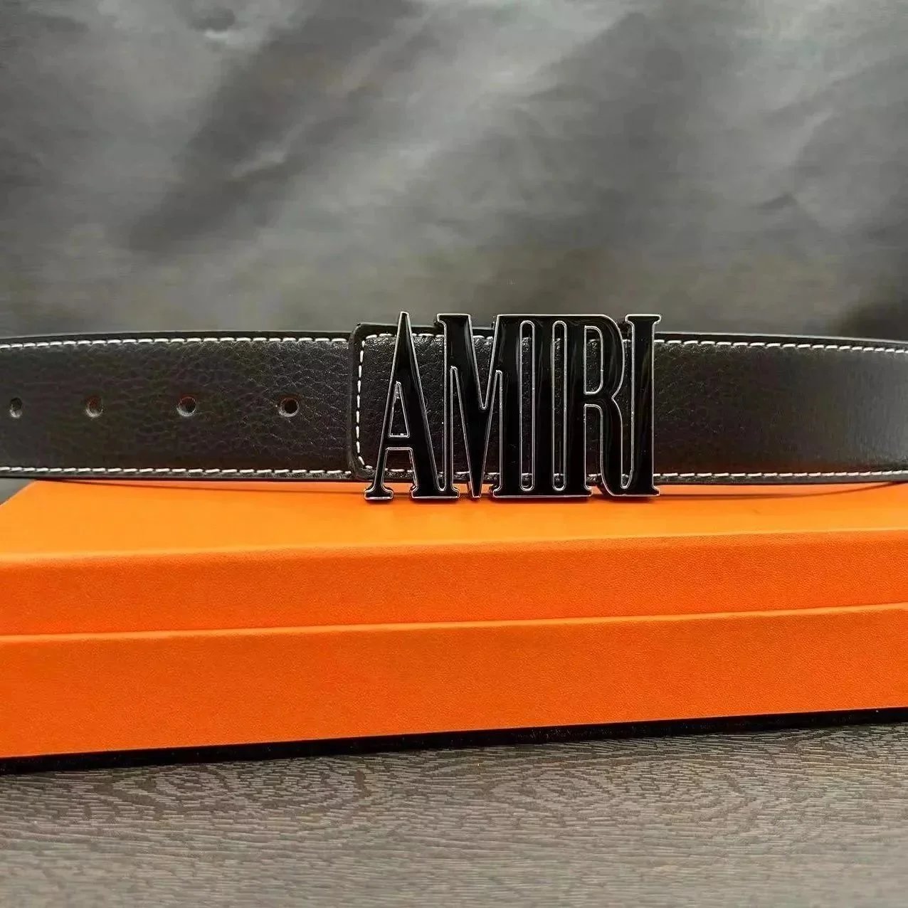 Amiri Letter Buckle Leather Belt Black
