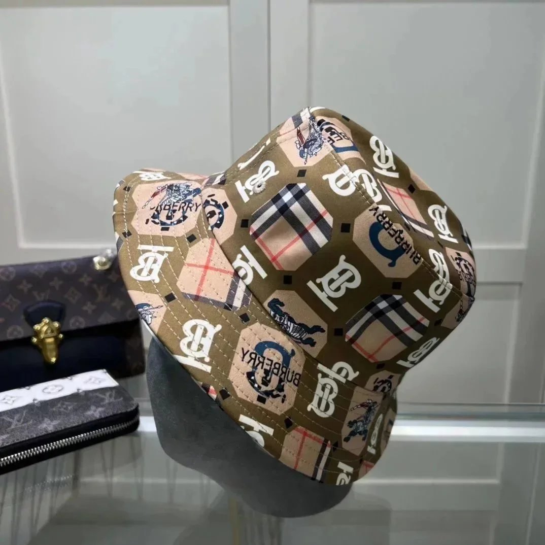 Burberry Monogram Print Bucket Hat Casual Headwear Beige