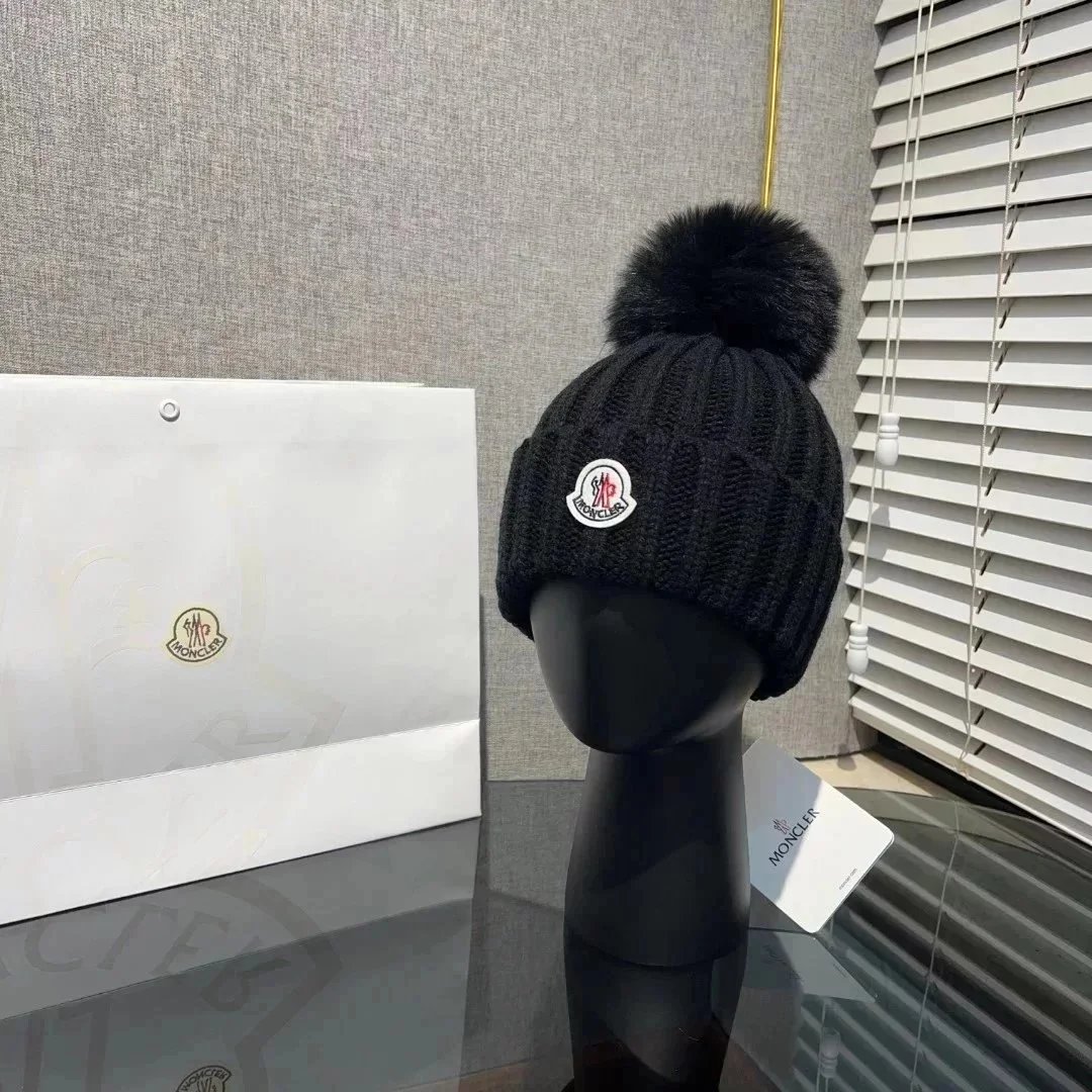 Moncler Pom-Pom Beanie Knit Winter Hat Black