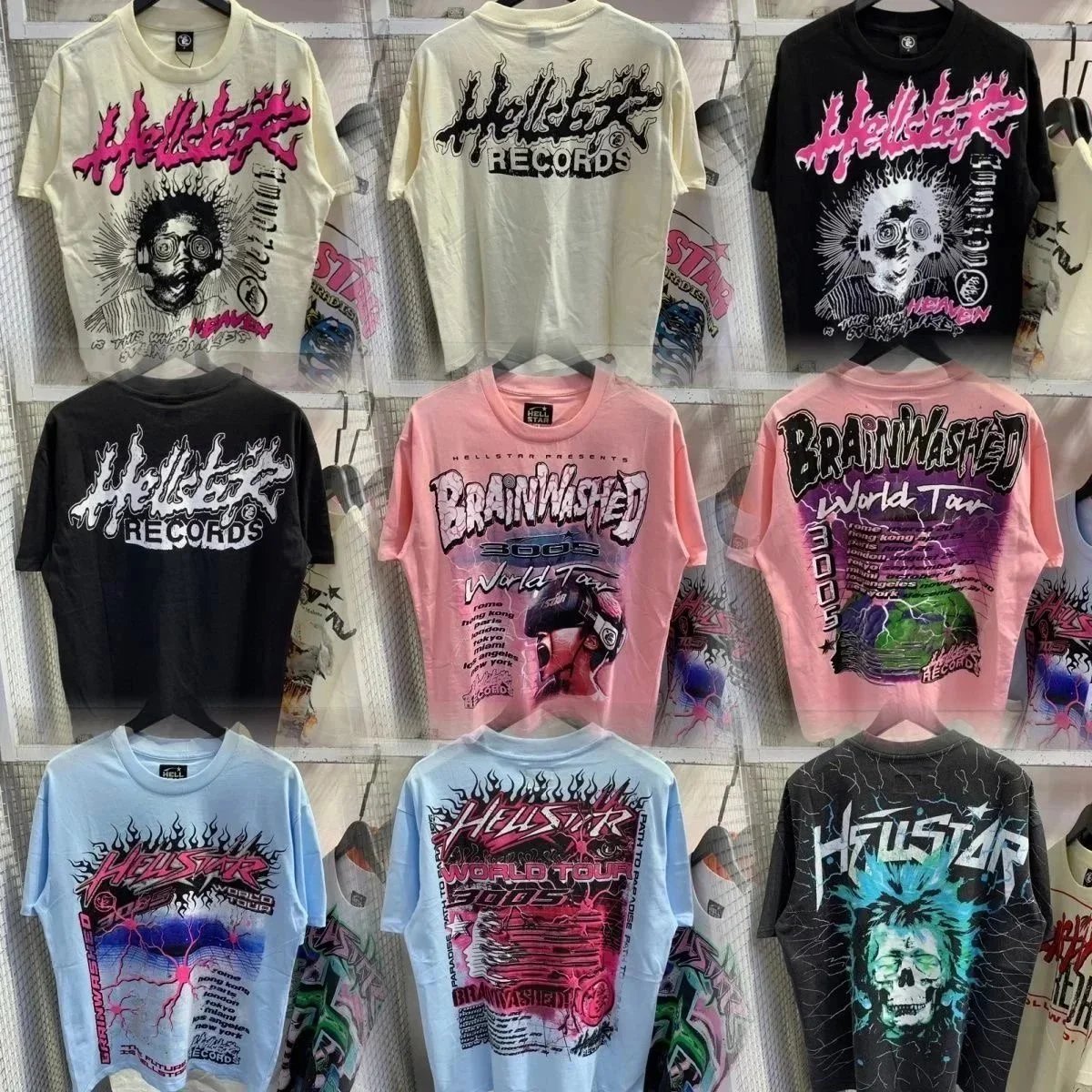 Hellstar Brainwashed World Tour Graphic Streetwear T-Shirt Multicolor