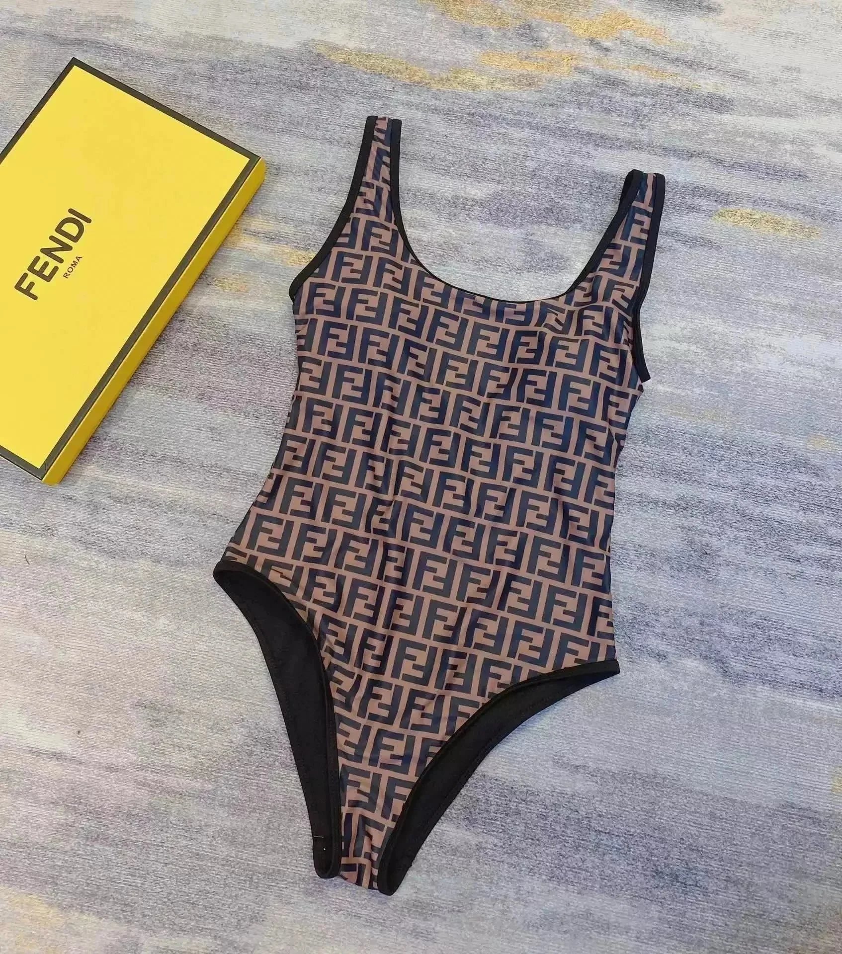 Fendi Zucca Monogram Iconic Swimsuit Brown and Black