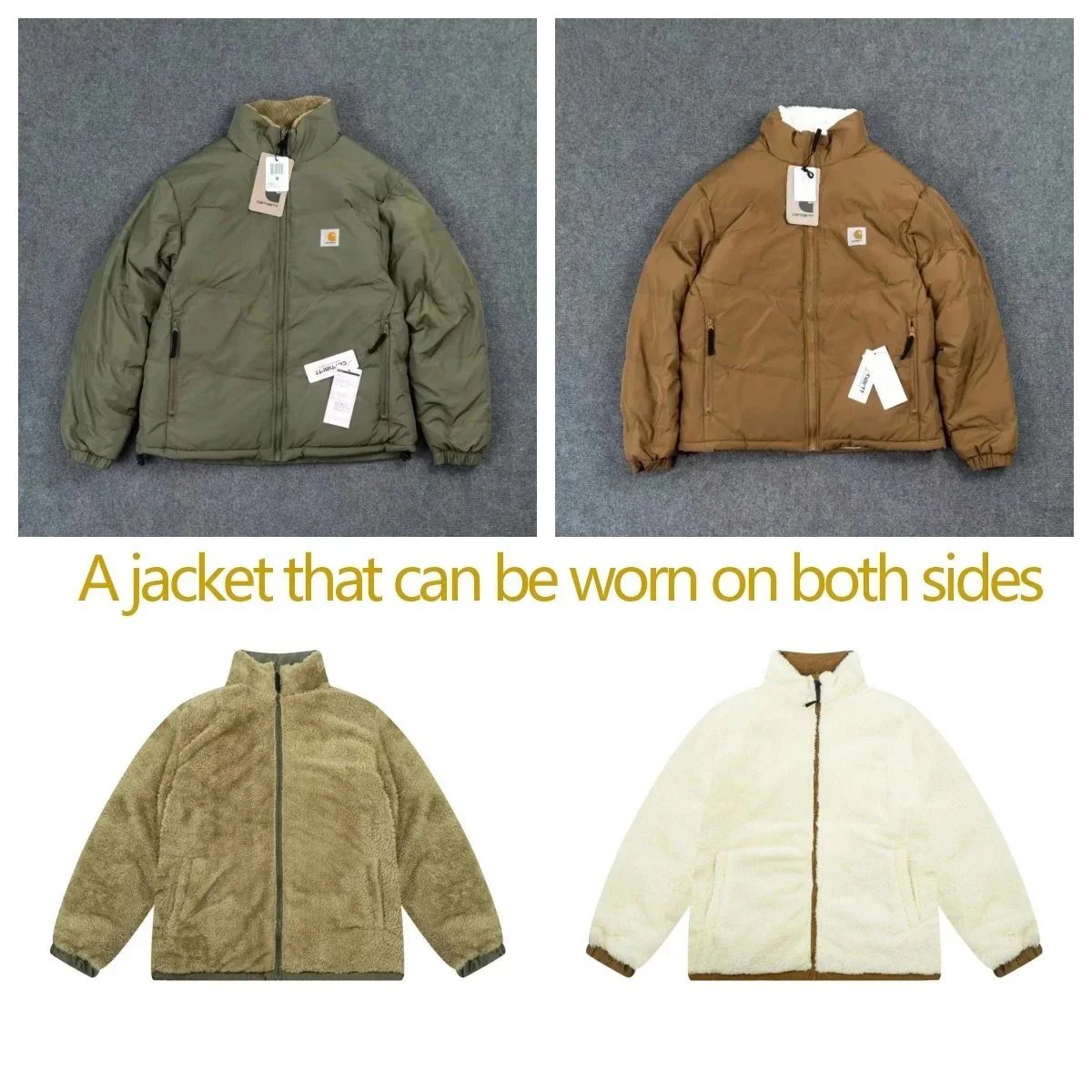 Carhartt Reversible Fleece Puffer Jacket Casual Winter Jacket Multicolor