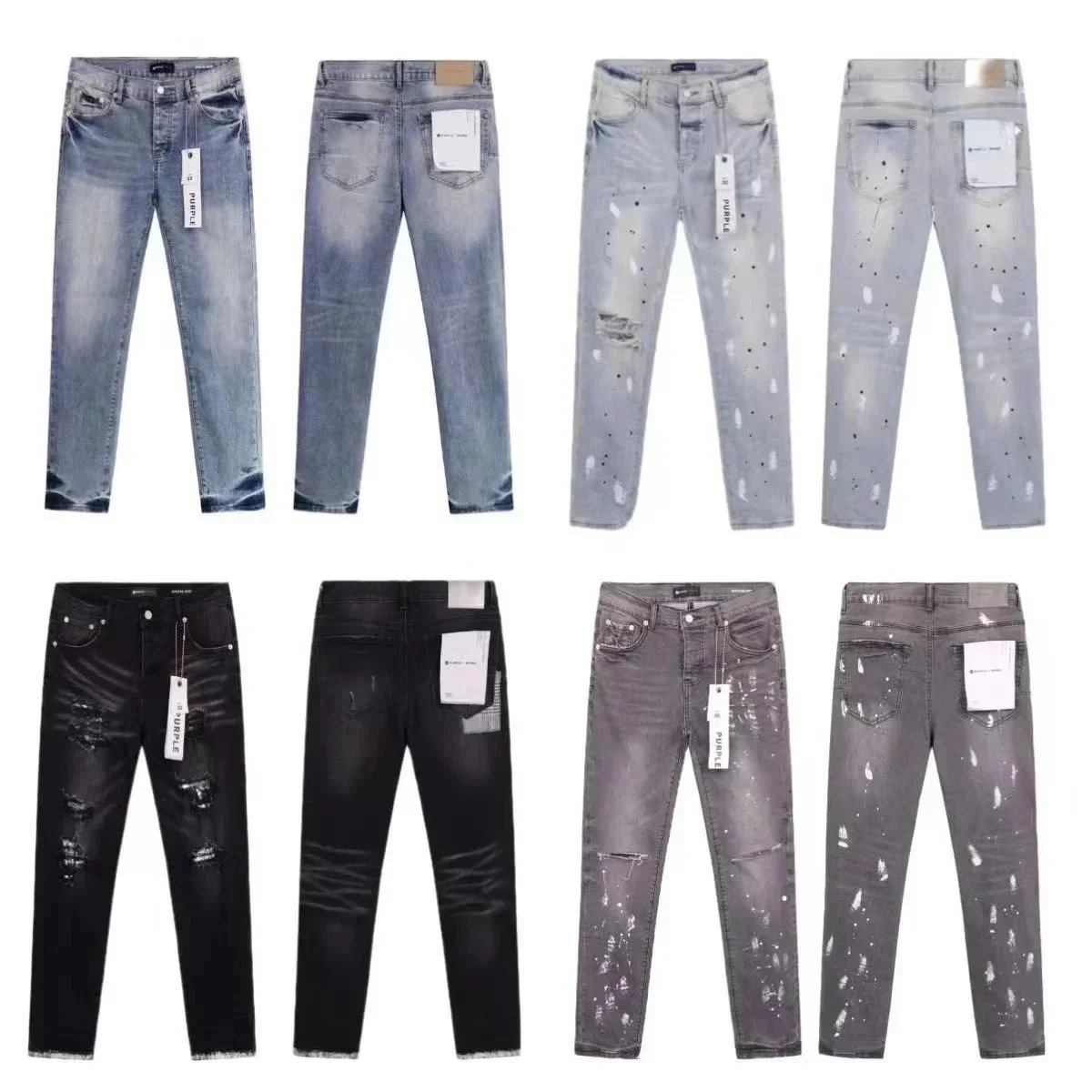 Purple Brand Distressed Denim Jeans Slim Fit Pants Multicolor