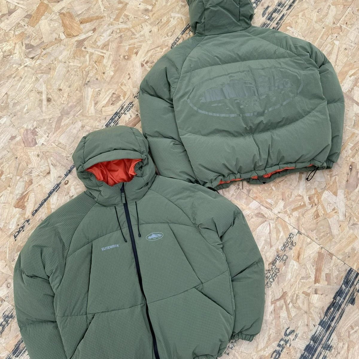 EliteWork Grid Puffer Jacket Oversized Streetwear Down Jacket Green