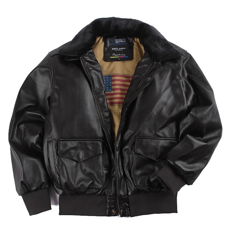 Design Flight Bomber Jacket Leather Winter Jacket Black