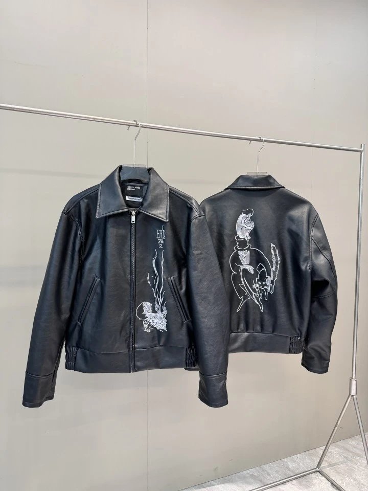 Enfants Riches Déprimés ERD Graphic Print Leather Jacket Black