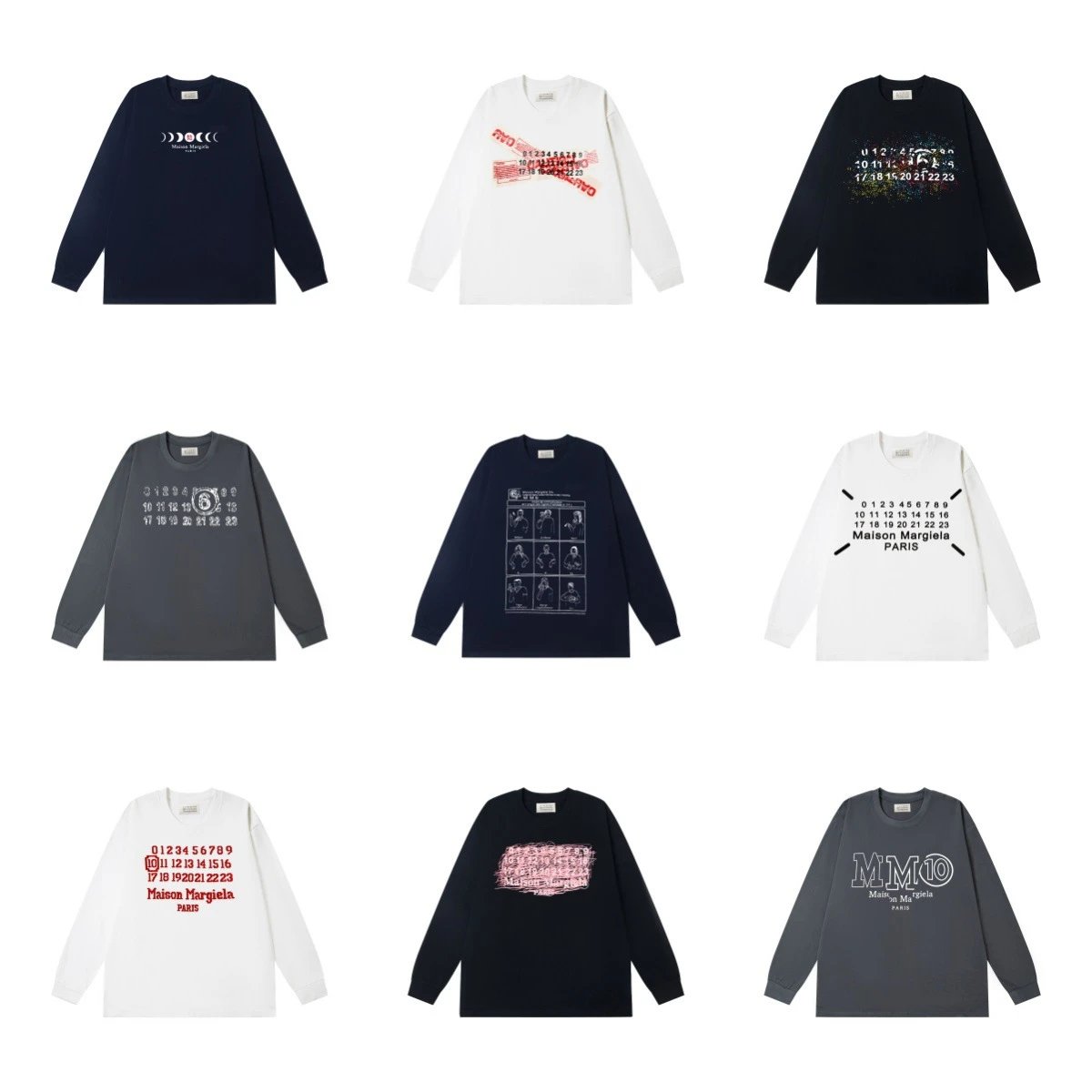 Maison Margiela MM6 Graphic Print Long Sleeve T-Shirt Cotton Black and White