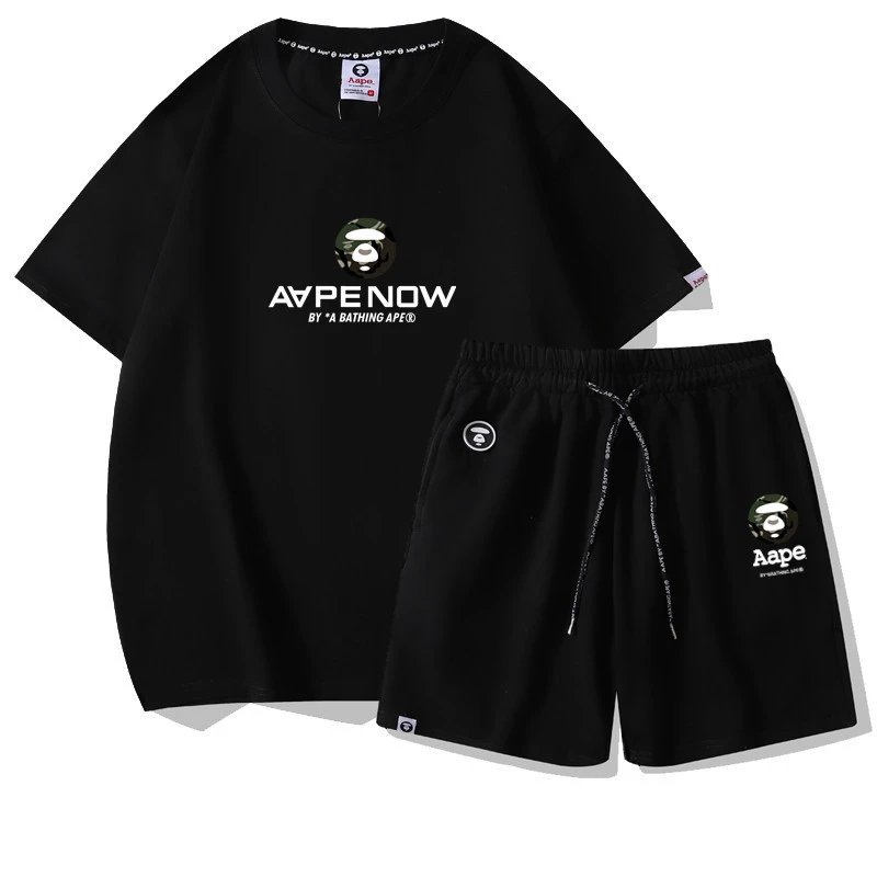 AAPE AAPE AAPE NOW Graphic Streetwear Shorts Set Black